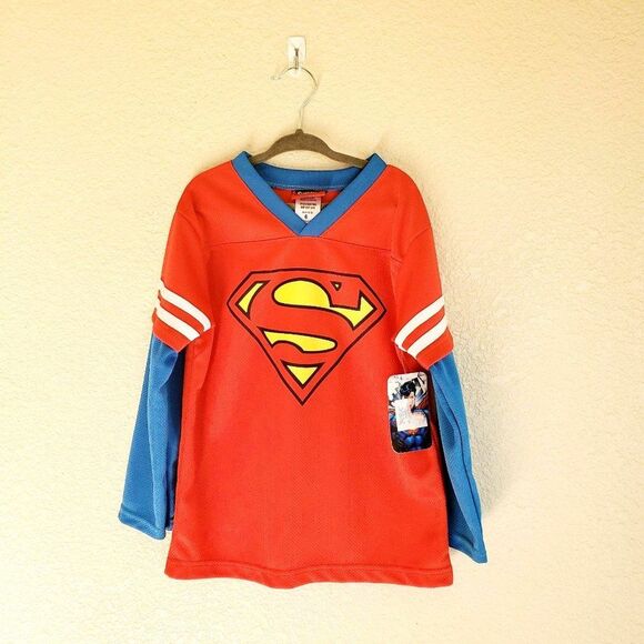DC Comics Kids Shirt Red 6 Superman V-Neck Long Sleeve T-Shirt  New - Picture 1 of 8